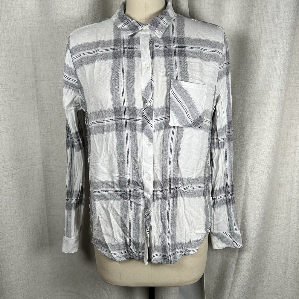 Rails Hunter Plaid Button Down Shirt Women's Large Ash Cinder White Gray